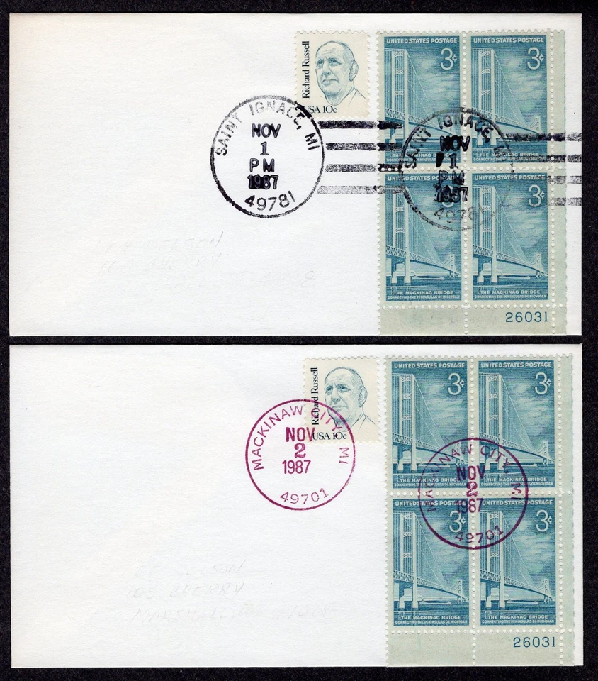 1987 Mackinac Bridge Opening 30th Nov 1-Nov 2 (Scott 1109)  2 EVENT COVERS TB438 - Image 1 of 1