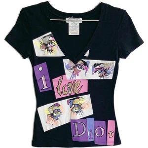 Christian Dior 4A16155951 Galliano period I LOVE DIOR V-neck T-shirt 36 black - Picture 1 of 6