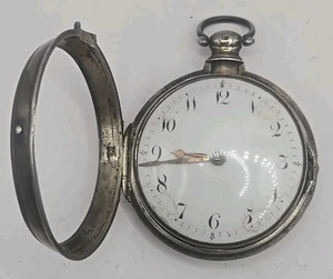 Antique Verge Fusee Pocket Watch Silver Hallmarked Pair Case For Repairs - Picture 1 of 24