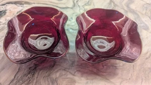 Paar rubinrot Kunstglas 4-lappige Schüsseln-mundgeblasen Urlaub Süßigkeiten Nuss Schale Set 5+" - Bild 1 von 12