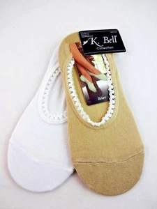 White And Beige Footies Two Pairs Sock Liners Ladies Size 9-11 K Bell Safari - Picture 1 of 5