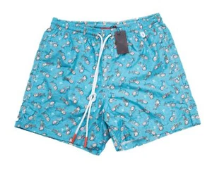 Isaia $350 Blue Hand Gesture Print Polyester Drawstring Swimsuit Swim Trunks S - Picture 1 of 6