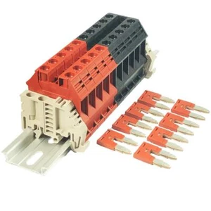 Assembly Kit DK10N Red/Black 10 Gang with Jumpers DIN Rail Dinkle 6AWG 60A 600V - Picture 1 of 6