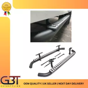 FOR LAND ROVER DEFENDER 110 SIDE STEPS TUBULAR FIRE & ICE STYLE BLACK/SILVER UK - Picture 1 of 18