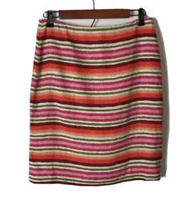 Talbots Linen Skirt Womens 4 Pink Multicolor Watercolor Stripes Office Teacher - Picture 1 of 10