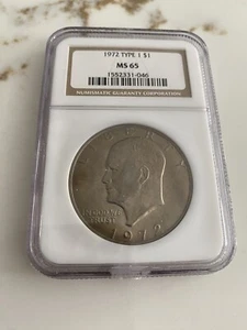 1972 $1 Type 1 Eisenhower Dollar NGC MS65 - Picture 1 of 2