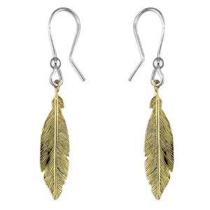 Sterling Silver Hook in Yellow Gold Plated Feather Earrings - Picture 1 of 1