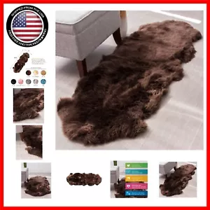 Fluffy Dark Brown Sheepskin Rug 2x6ft - -Round Comfort for All Rooms - Picture 1 of 10