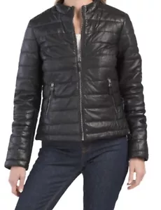 NEW BOD & CHRISTENSEN Samantha Lightweight Leather Jacket, Black (Size XL) - Foto 1 di 12