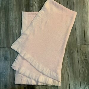 Vtg Baby Morgan??? Baby Blanket Pink Thermal Waffle Weave Satin Trim 32”x50”