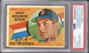 Carl Yastrzemski Signed 1960 Topps #148 Rookie Baseball Card Auto Inscr PSA/DNA - Picture 1 of 3