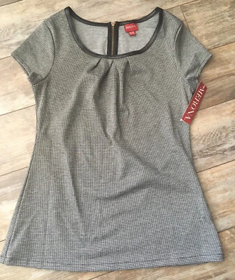 Woman’s Merlona  shirt Top black Leather Trim  plaid XS New With Tags - Image 1 of 4