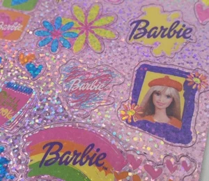 Foglio Adesivo Barbie Vintage Rosa Glitter Stickers 2002 - Foto 1 di 9