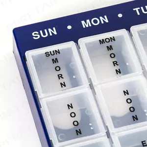 LARGE PILL BOX ORGANISER Morning/Noon/Eve/Bed WHOLE WEEKLY/DAILY TABLET PLANNER - Picture 1 of 3