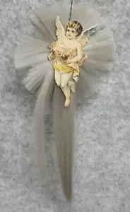 Christmas Ornament Decoration Angel Spun Glass Comet Die Cut Paper Scrap Antique - Picture 1 of 6