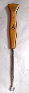 Bakelite Corset Button Hook Yellow Mottled Handle Black Image 1930-40s 6 7/8" - Picture 1 of 13