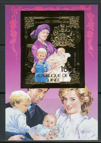 Guinea Queen Mother Lady Diana Gold Foil Gold Michel Blocks 151 B Imperfect Cover