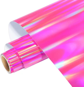Holographic Vinyl Roll Pink, Holographic Permanent Vinyl Glossy Rainbow Craft Vi - Picture 1 of 7