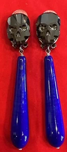 PENDIENTES RAROS PHILIPPE FERRANDIS DE CRISTAL DE LÁGRIMA LARGA CALAVERA - Imagen 1 de 9