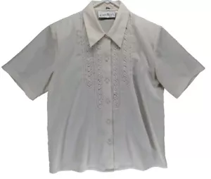 Vintage Claudia Richard Women's Size 12 Button Down Blouse Ivory Embroidered - Picture 1 of 7