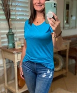 Sexy Sheer Burnout Melange Tissue Scoop Neck Short Sleeve Top Shirt Tee Jade - Picture 1 of 6