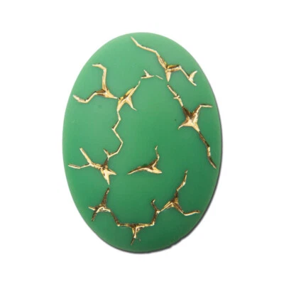 Cabujones vintage verde mate con vidrio dorado Alemania 25x18mm (1) cab453C Foto 1 de 3