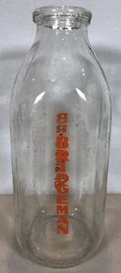 Vintage Bridgeman GRAPHIC MILK BOTTLE Orange Pyroglaze 1 Quart - Picture 1 of 5