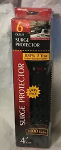 6 Outlet Power Strip Surge Protectors 4 ft Cords 1000 Joules Twin Pack NEW - Picture 1 of 12