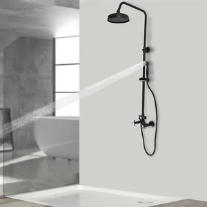 Juego de Grifo de Ducha Expuesto Montaje en Pared 8" Lluvia Mano Ducha Mezclador Doble Perillas - Imagen 1 de 16