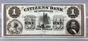 Banconota da 1,00 dollari obsoleta della Banca dei Cittadini della Louisiana del 1800 - non circolata - Foto 1 di 2