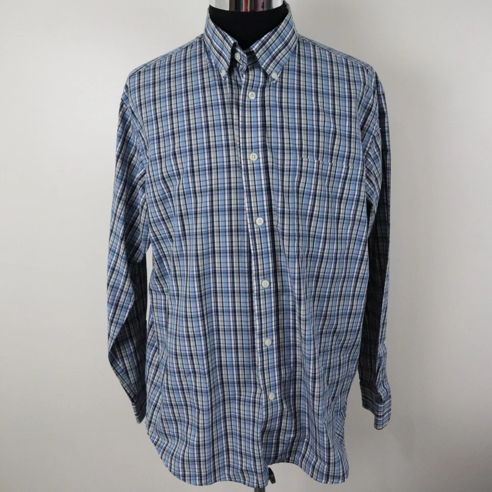 Consensus Shirt Mens XL Performance Pocket Button Down Blue Plaid Long Sleeve - Image 1 of 4