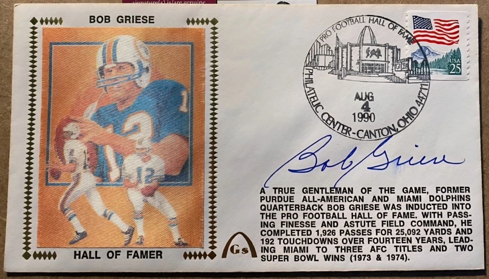 BOB GRIESE AUTOGRAPHED SIGNED Z SILK CACHE MIAMI DOLPHINS NFL HOF  JSA COA - Image 1 of 1