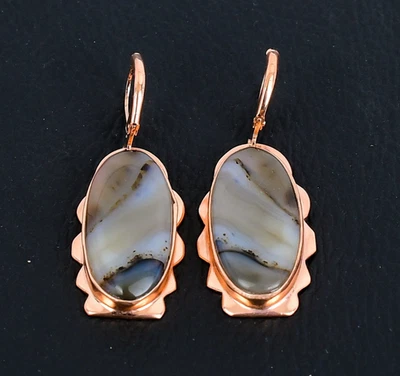 Монтана агат драгоценные камни ручной работы блестящий медь серьги ювелирных изделий подарок для него - Изображение 1 из 4