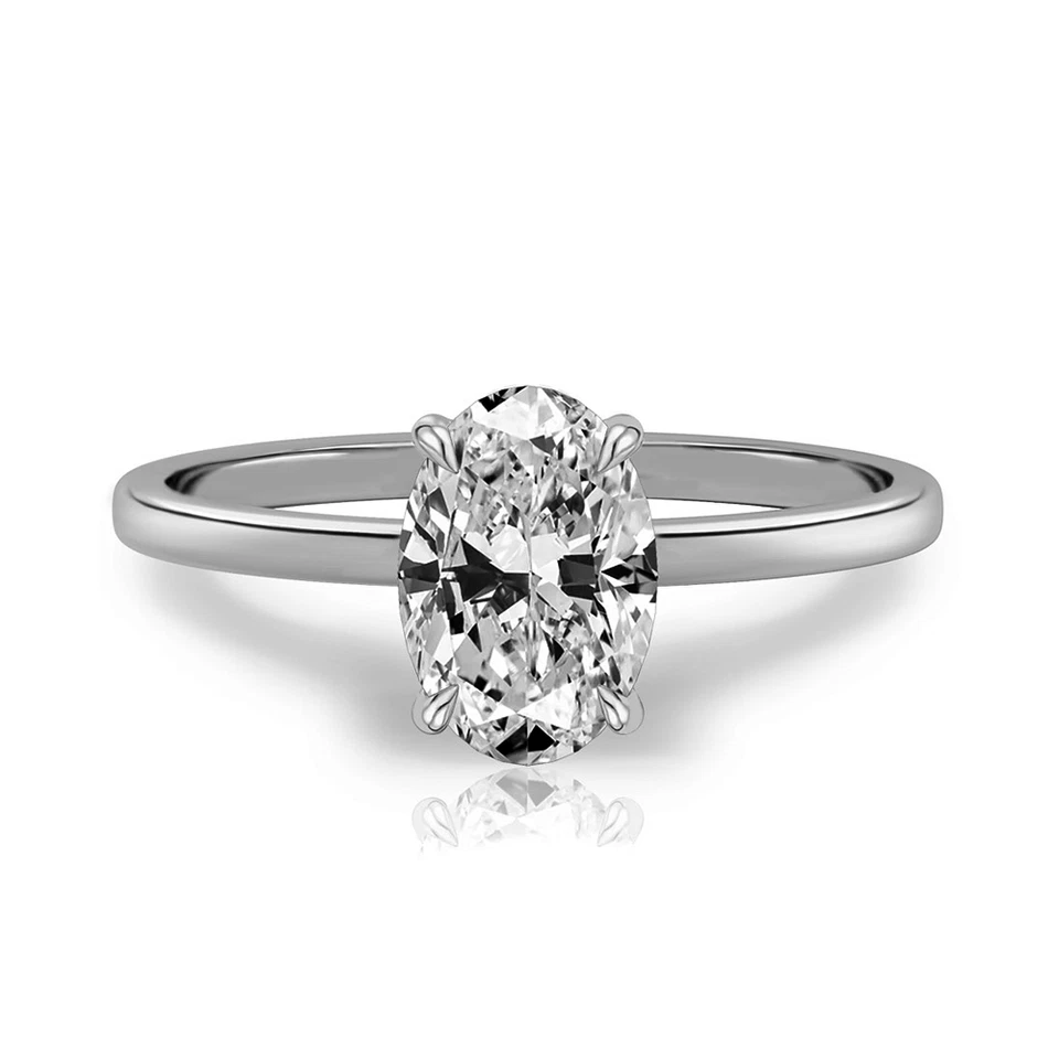 18k Gold Diamond Ring White Lab Grown Oval 2.3 Carat IGI Certified Size 5 6 7 8 - Image 1 of 4
