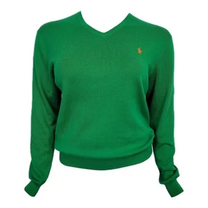 POLO Ralph Lauren Green V-Neck Pull Over Knit Sweater Women's Large - Picture 1 of 4