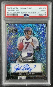1/1 JOHN ELWAY PSA 9 2024 LEAF METAL BORDERLESS SHIMMER LIGHT BLUE AUTO 1/1 - Picture 1 of 2