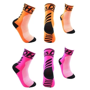 2 Paia Calzini Pro Ciclismo Strada Bici Equitazione Sport Calzini Caviglia Arancione Rosa - Foto 1 di 13