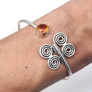 Citrine Quartz Gemstone Handmade Jewelry Cuff Bracelets 7''Adjustable - Picture 1 of 5