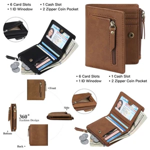 Herren Accessoire Praktisches Reißverschluss Kartenetui RFID Diebstahlsicherung Geldbörse Schwarz/Braun - Bild 1 von 21