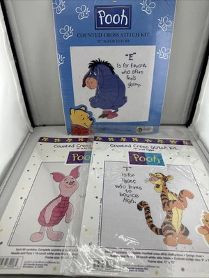 3 Winnie The Pooh Cross Stitch Kits T Is For Tigger P Is For Piglet E Is For Eye - Image 1 of 4