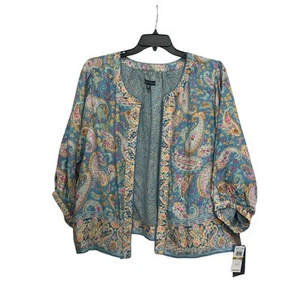 Democracy Paisley Print 3/4 Sleeve Reversible Open Front Jacket Size 3X Boho NWT - Picture 1 of 8