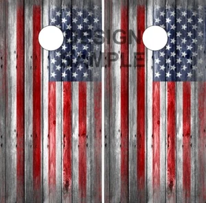 American Flag Wood Scratch Cornhole Wrap Bag Toss Skin Decal Sticker  - Picture 1 of 1