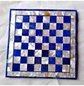 Handmade Lapis Lazuli Stone Chess Board – Unique Inlay Design, Luxury Chess Game - Picture 1 of 11