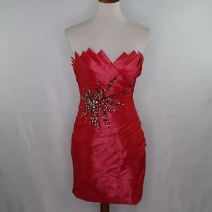 VTG COLORS Metallic Red Starburst Gems Ruched Strapless Prom Party Dress Sz 6 - Picture 1 of 9