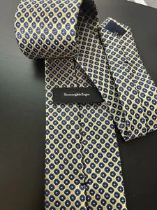 Ermenegildo Zegna Herrenkrawatte italienische Seide gelb gold blau Kreis 59,5 x 3,5 Zoll - Bild 1 von 4