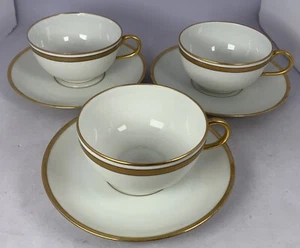 CH Field Haviland Limoges Gold Trimmed Cups And Saucers Set Of 3 - Picture 1 of 17