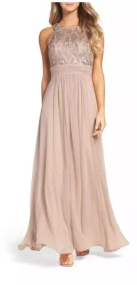 Vestido Eliza J Encaje Corpiño Gasa Talla 2 Beige Estrás Bordado Foto 1 de 4