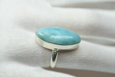 Dominican Larimar Ring Blue 925 Silver Natural Gem Stone Size 6.5 (7.3 g) a627