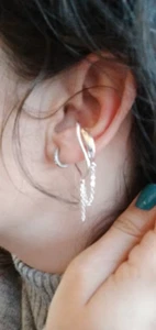 Sterling Silver CHAIN CUFF Dangling 925 Sterling Earrings Cuffs - Picture 1 of 8