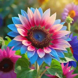 50 PCS Twin-Blossom Blue Over Pink Sunflower Seeds - Picture 1 of 5